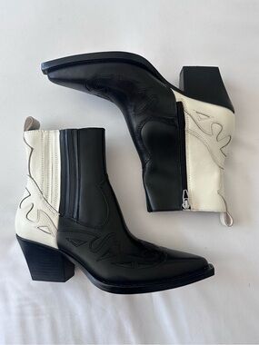 Dolce Vita Two-Tone Black and White Western Ankle Boots